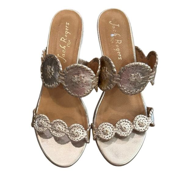 Jack Rogers Lauren Mid Wedge Cork slide Sandals gold leather size 10 - Picture 3 of 11